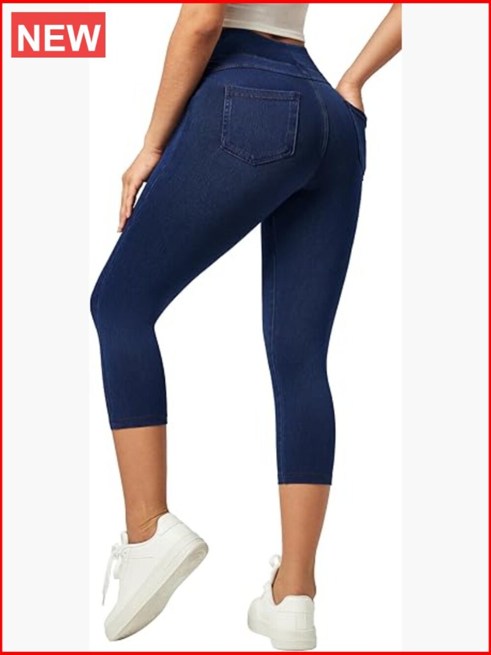 Stretchy Capri Jeans High Waisted Pull On Denim Jeggings with Pockets